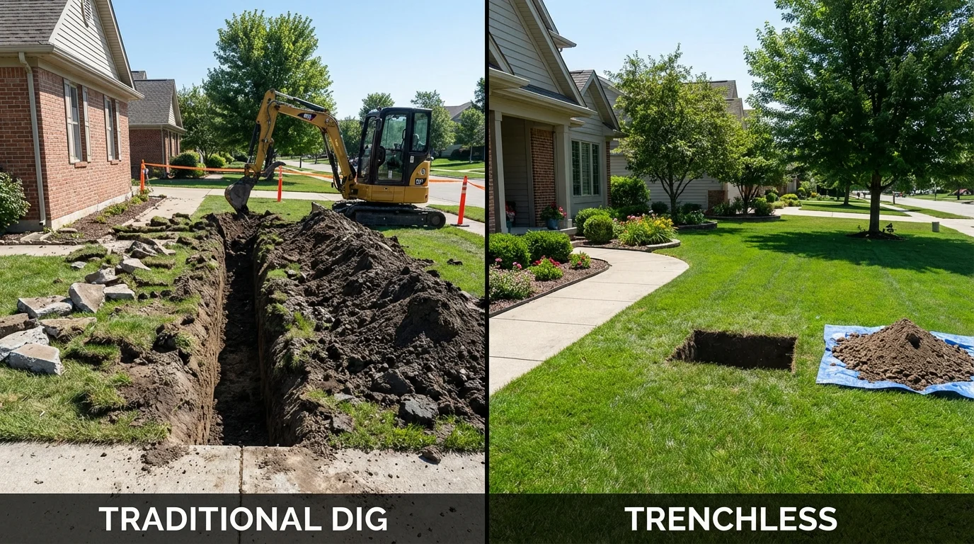 Trenchless sewer repair with minimal yard damage versus traditional excavation in Tunica, MS